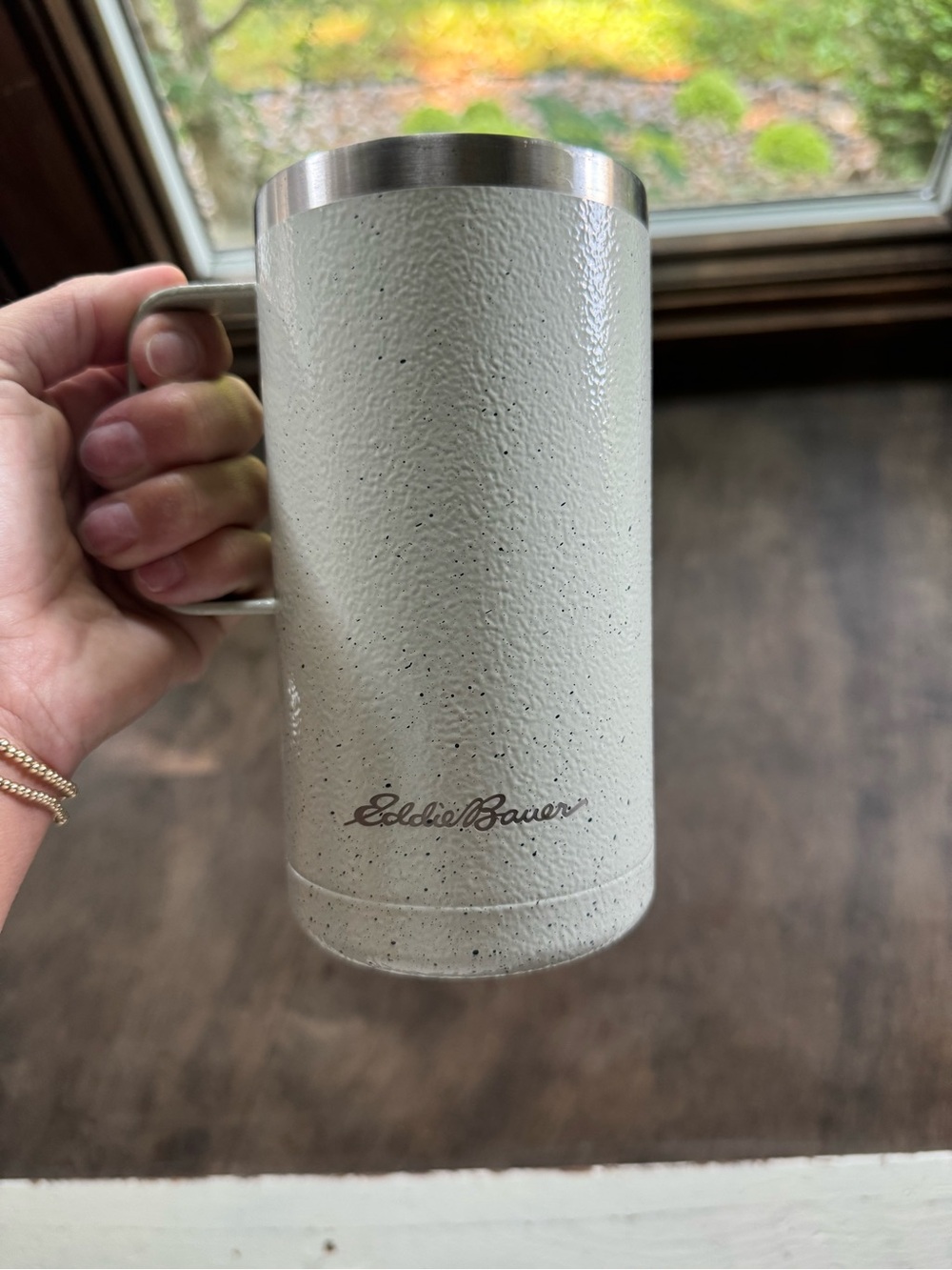 Eddie Bauer Speckled Off-White Travel Mug with Handle